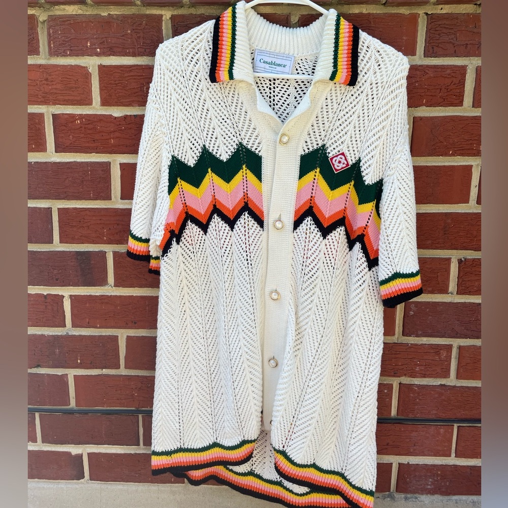 Casablanca Set White and Pink Chevron Sweater with Ribbed Trim 100% Authentic